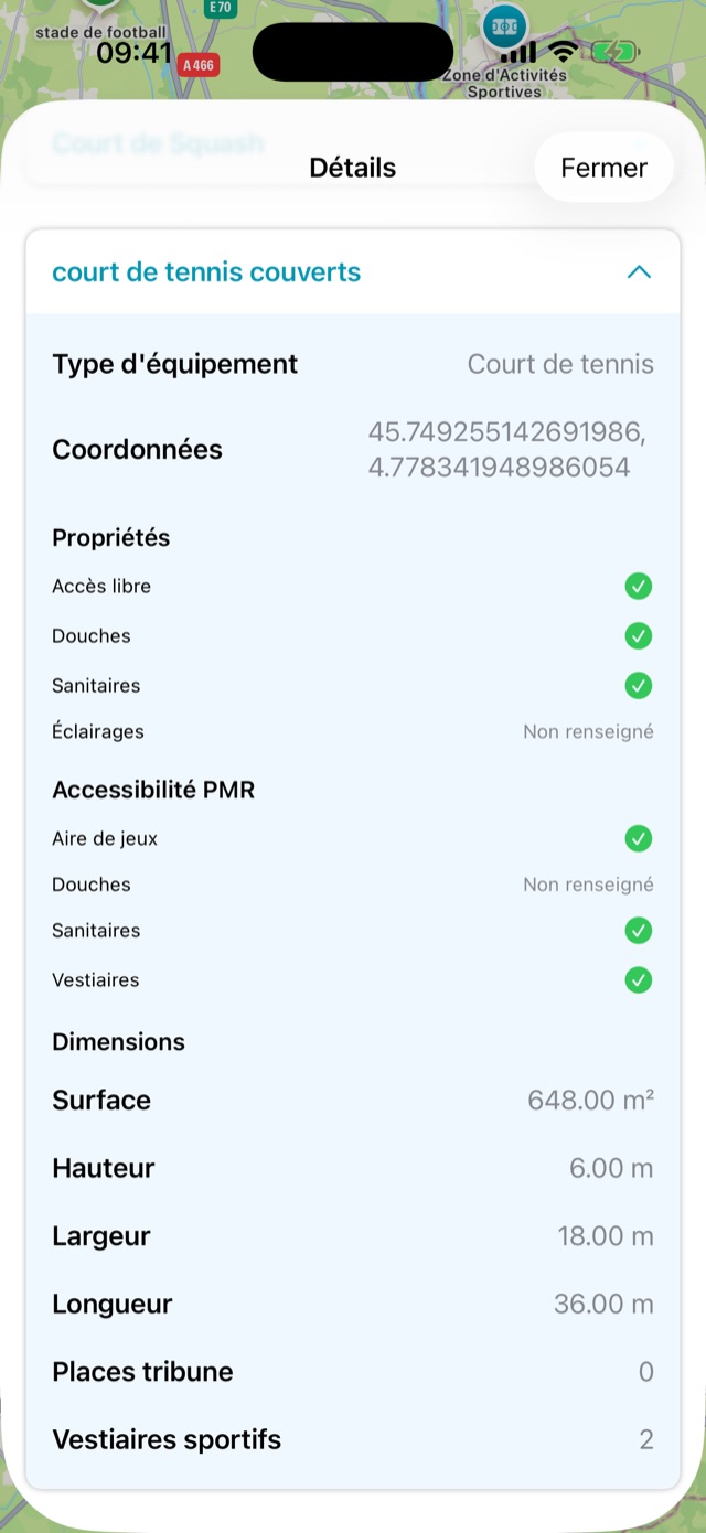 Détails d'une installation sportive