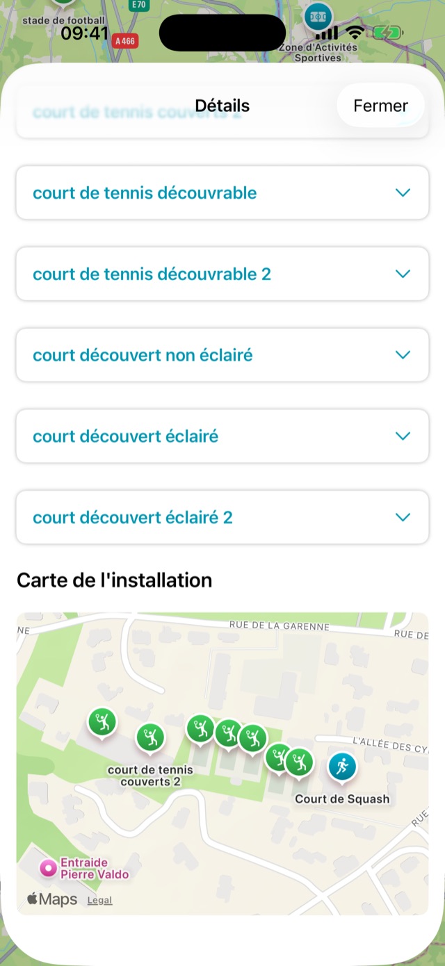 Équipements d'une installation sportive